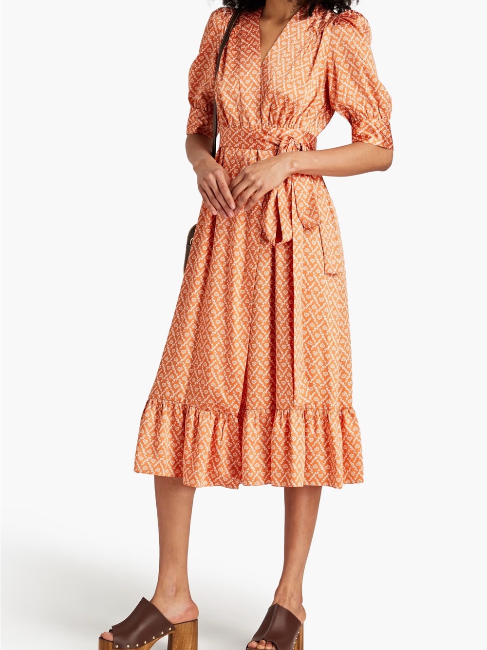 Sandro Peach Satin Printed Midi Dress